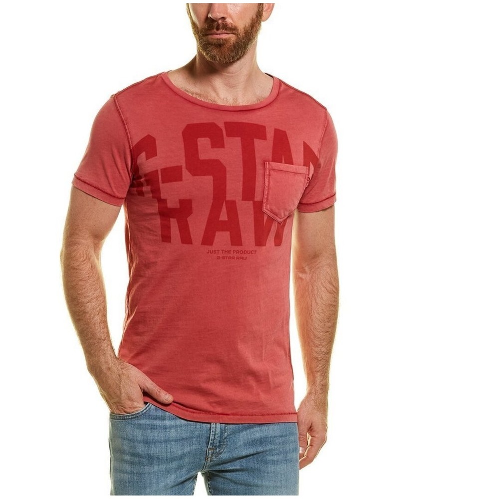 NWT G-Star RAW Mens Graphic 15 Jersey Cotton T-Shirt Size L Baron Red Pocket Tee